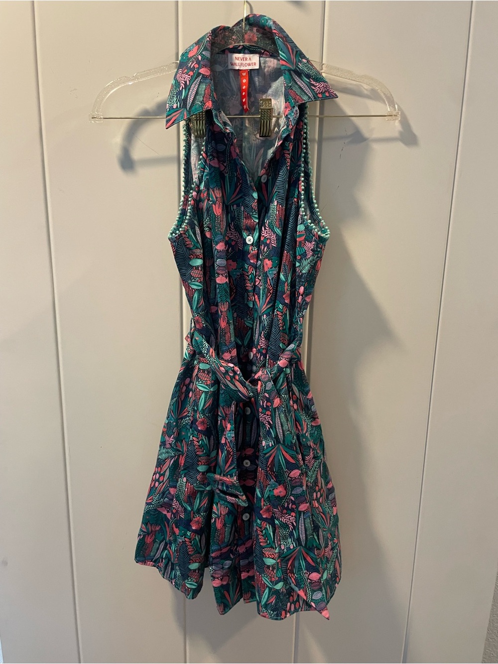 Never Fully Yours Teal Floral Sleeveless Shirt Dress